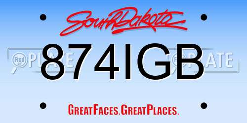 874IGB South Dakota License Plate