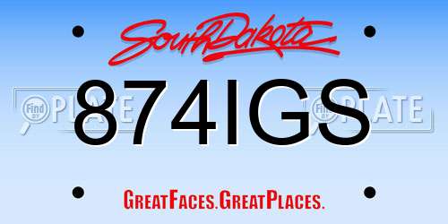 874IGS South Dakota License Plate