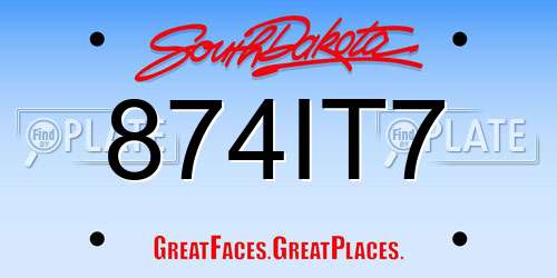 874IT7 South Dakota License Plate