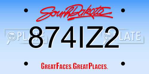 874IZ2 South Dakota License Plate