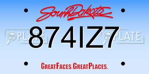 874IZ7 South Dakota License Plate