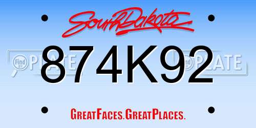 874K92 South Dakota License Plate