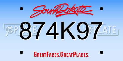 874K97 South Dakota License Plate