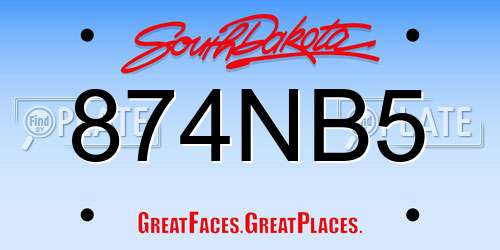 874NB5 South Dakota License Plate