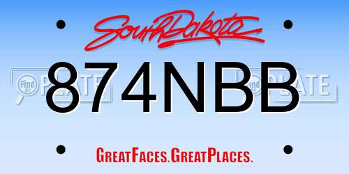 874NBB South Dakota License Plate