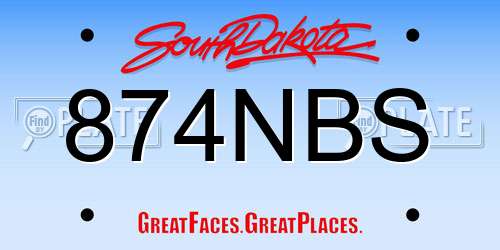 874NBS South Dakota License Plate
