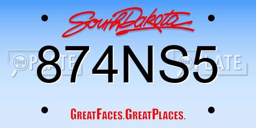 874NS5 South Dakota License Plate
