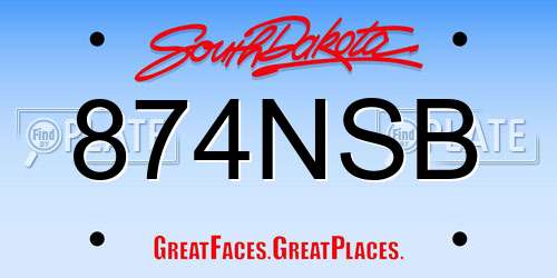 874NSB South Dakota License Plate