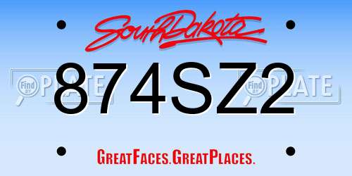 874SZ2 South Dakota License Plate