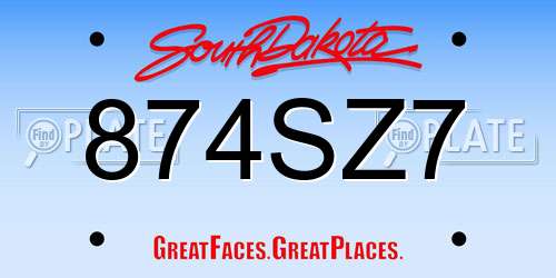 874SZ7 South Dakota License Plate