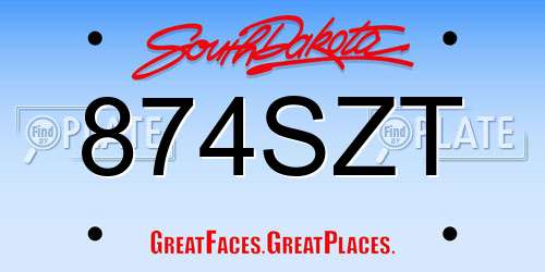 874SZT South Dakota License Plate