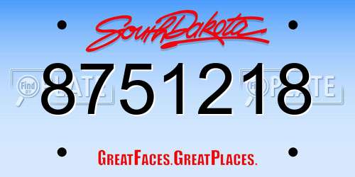 8751218 South Dakota License Plate
