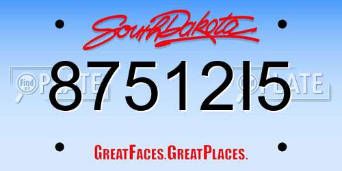 87512I5 South Dakota License Plate