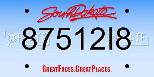 87512I8 South Dakota License Plate