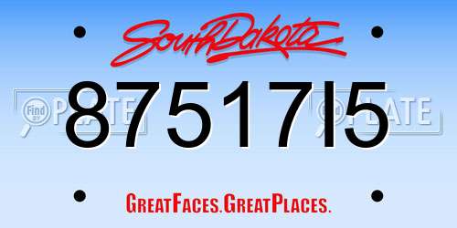 87517I5 South Dakota License Plate