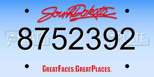 8752392 South Dakota License Plate
