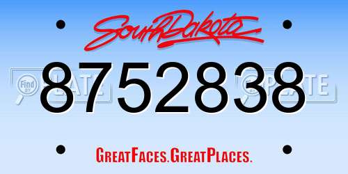 8752838 South Dakota License Plate
