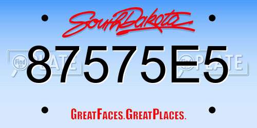 87575E5 South Dakota License Plate