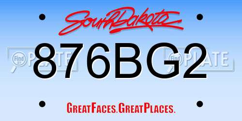 876BG2 South Dakota License Plate