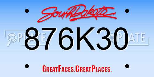 876K30 South Dakota License Plate