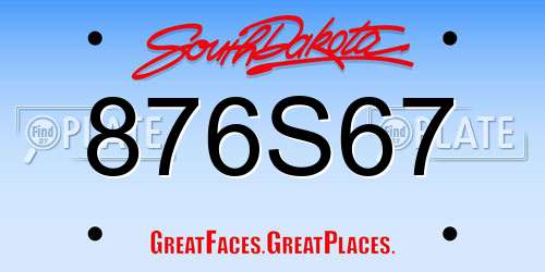 876S67 South Dakota License Plate