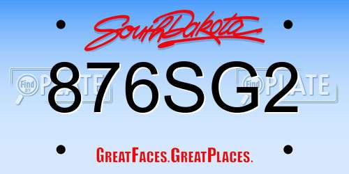 876SG2 South Dakota License Plate