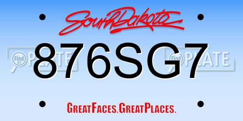 876SG7 South Dakota License Plate