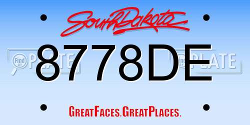 8778DE South Dakota License Plate
