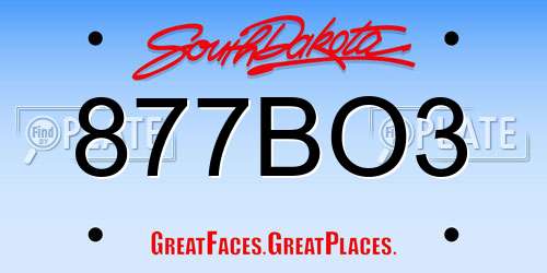877BO3 South Dakota License Plate