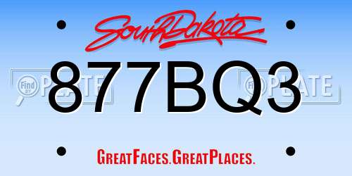 877BQ3 South Dakota License Plate