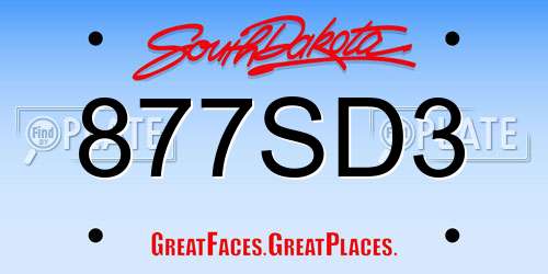 877SD3 South Dakota License Plate