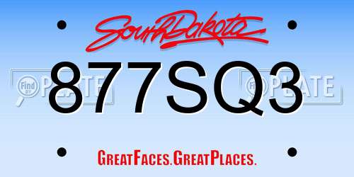 877SQ3 South Dakota License Plate