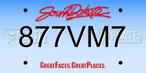 877VM7 South Dakota License Plate