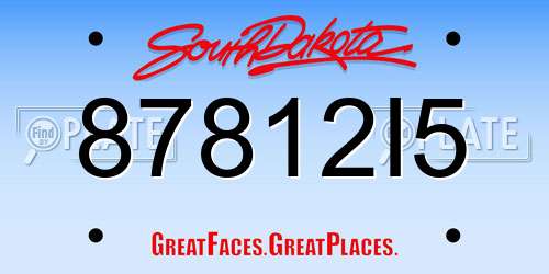 87812I5 South Dakota License Plate