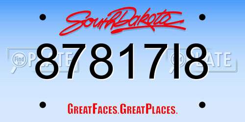 87817I8 South Dakota License Plate