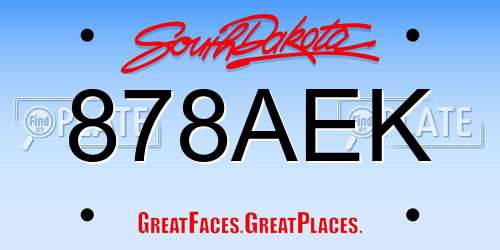 878AEK South Dakota License Plate