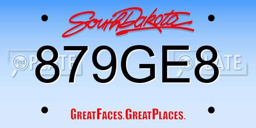 879GE8 South Dakota License Plate