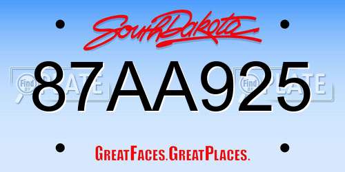 87AA925 South Dakota License Plate