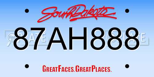 87AH888 South Dakota License Plate