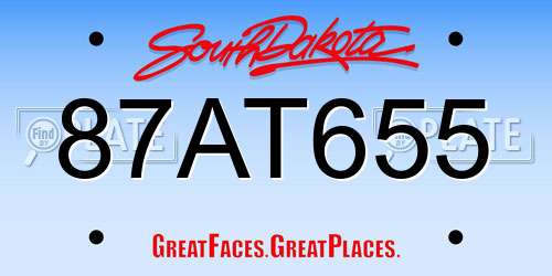 87AT655 South Dakota License Plate