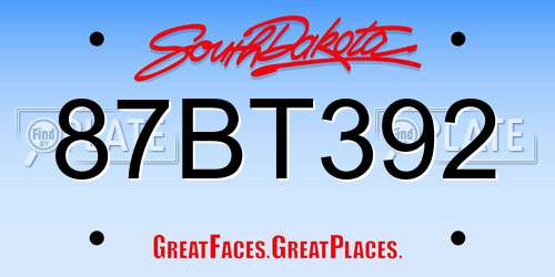 87BT392 South Dakota License Plate