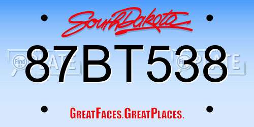 87BT538 South Dakota License Plate