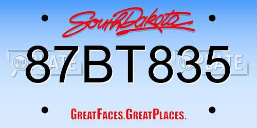 87BT835 South Dakota License Plate