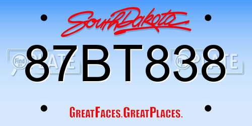 87BT838 South Dakota License Plate