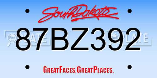 87BZ392 South Dakota License Plate