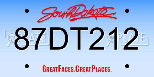 87DT212 South Dakota License Plate