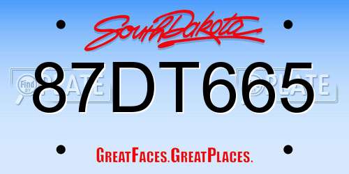 87DT665 South Dakota License Plate