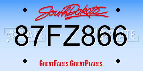 87FZ866 South Dakota License Plate
