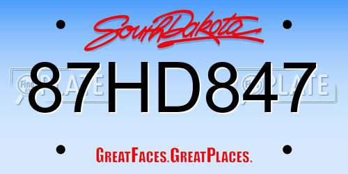 87HD847 South Dakota License Plate