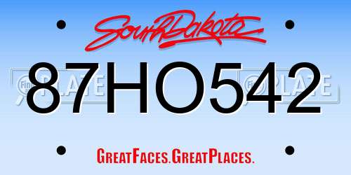 87HO542 South Dakota License Plate